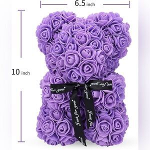 Lavender Rose Teddy Bear Decoration – Faux Flower Gift